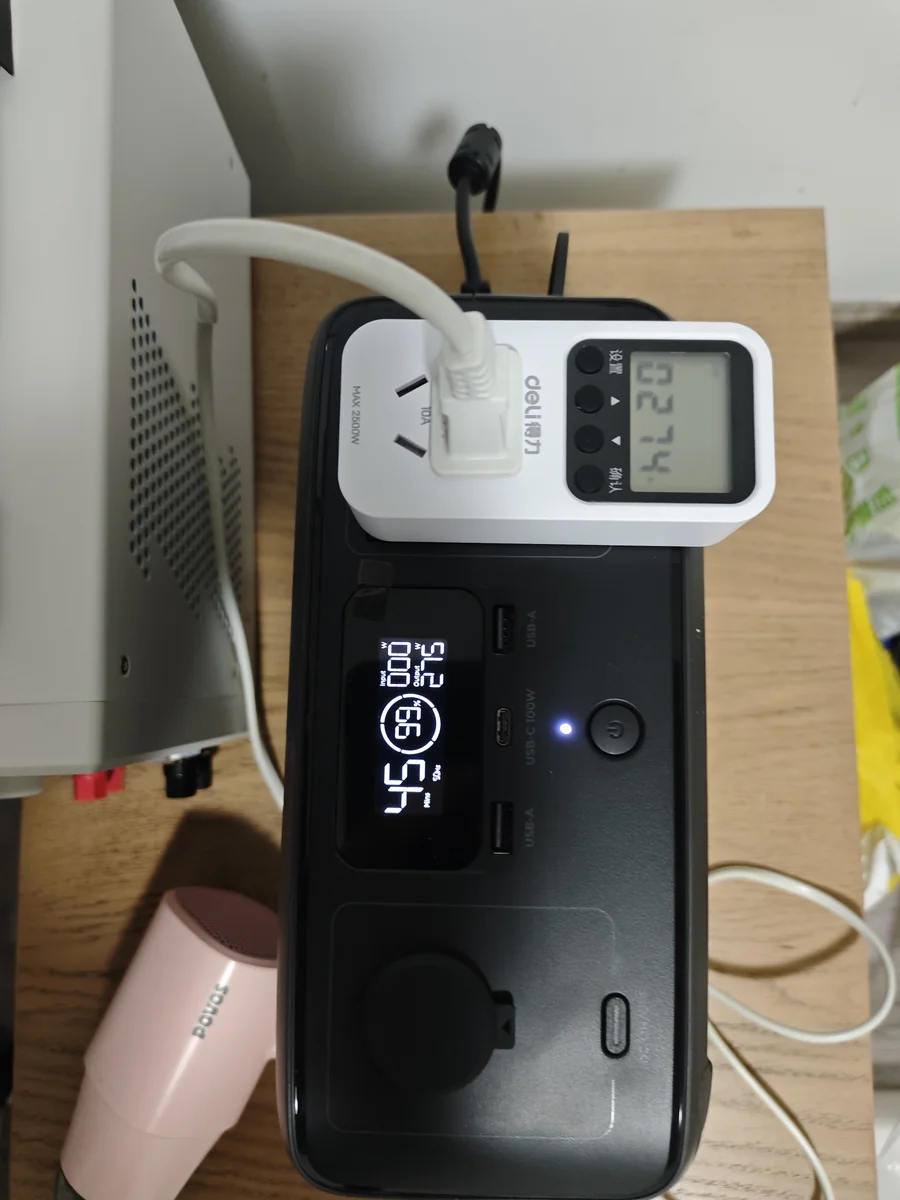 EcoFlow RIVER 3 AC charging test setup with wall power meter reading 245 W and the unit display at 3% state of charge