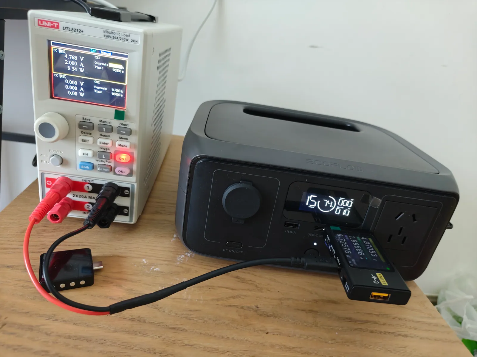 Test setup for checking both USB-A ports on the EcoFlow RIVER 3